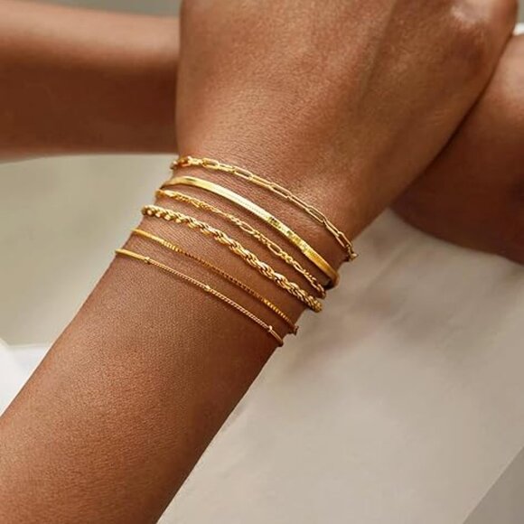 6 Piece Set Of 14k Gold Bracelets - Picture 4 of 5